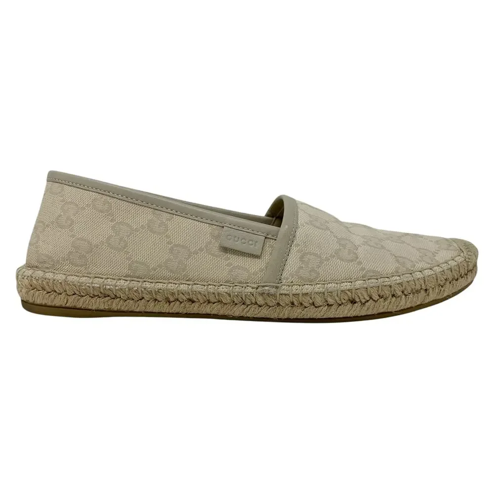 Gucci GG Supreme Monogram Canvas Espadrille Flats Cream Beige EU 37.5